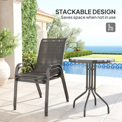 3 Pieces Bistro Set, Small Patio Furniture Set with Stackable Mesh Chairs, Glass Table for Garden, Balcony, Black