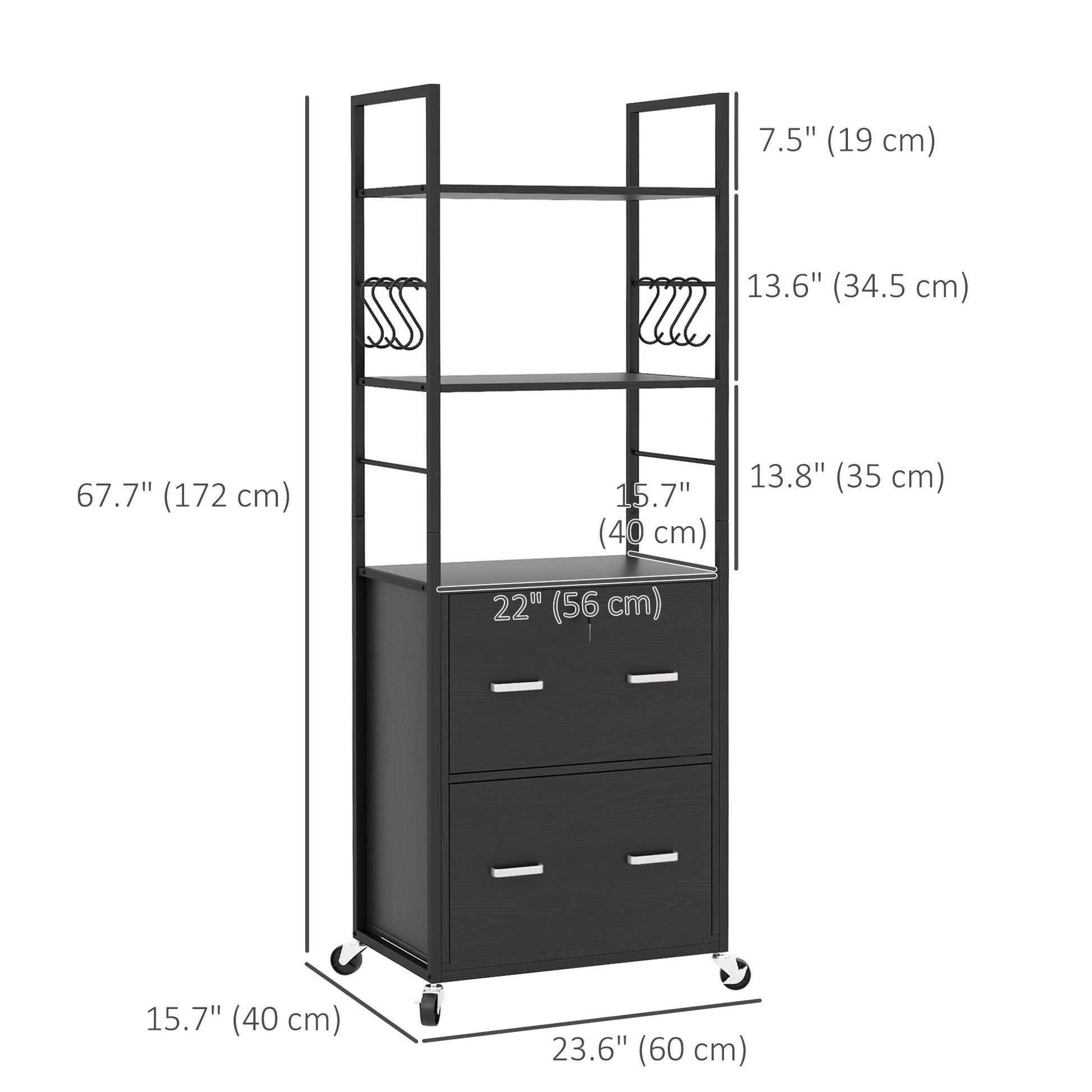Mobile Filing Cabinet 2 Drawer File Cabinet with Key Adjustable Hanging Bar for Letter A4 and Legal Size Black
