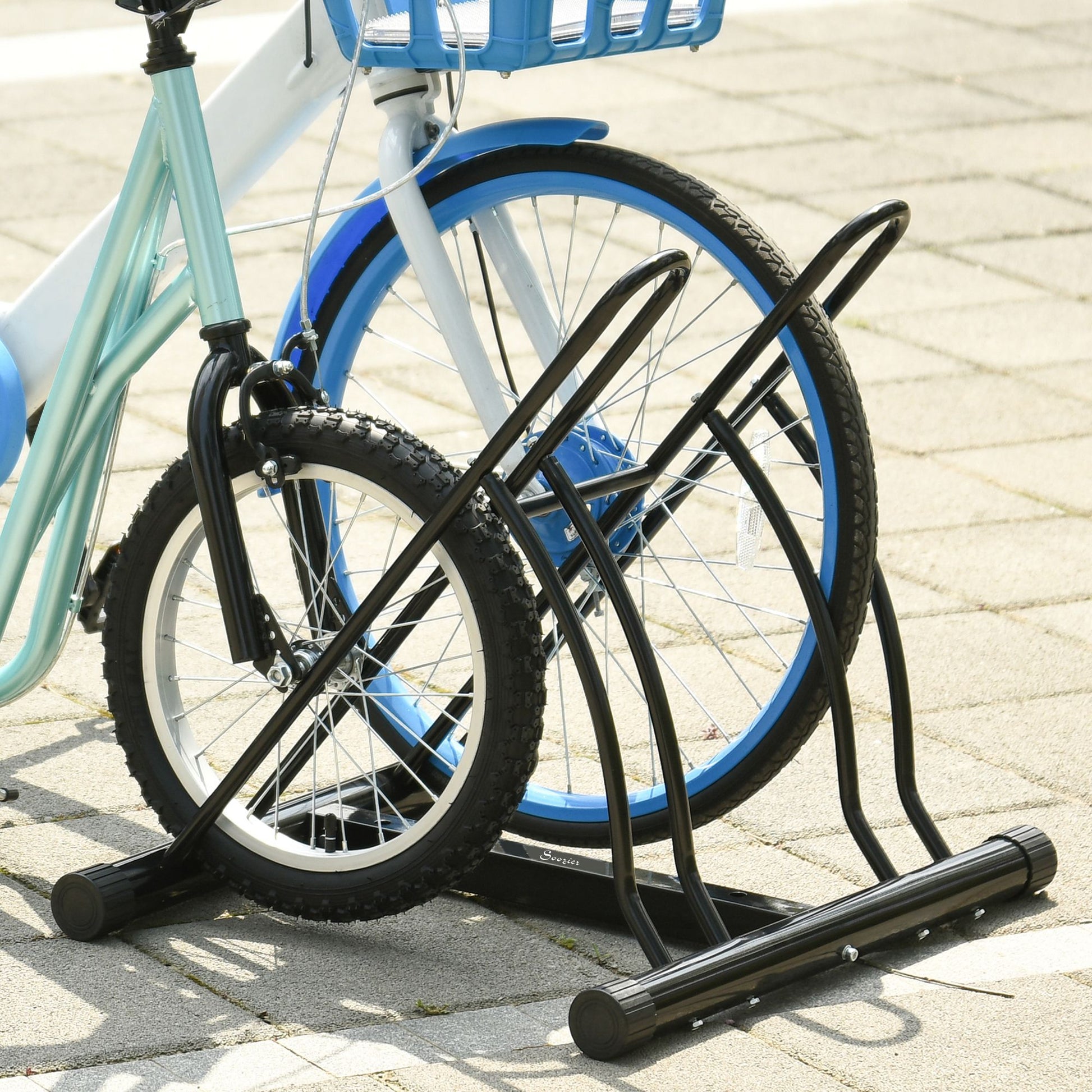 Soozier 2 Bike Rack Bicycle Floor Stand Bike Parking Garage Parking Organizer Indoor Bike Storage Holder, Indoor and Outdoor Storage