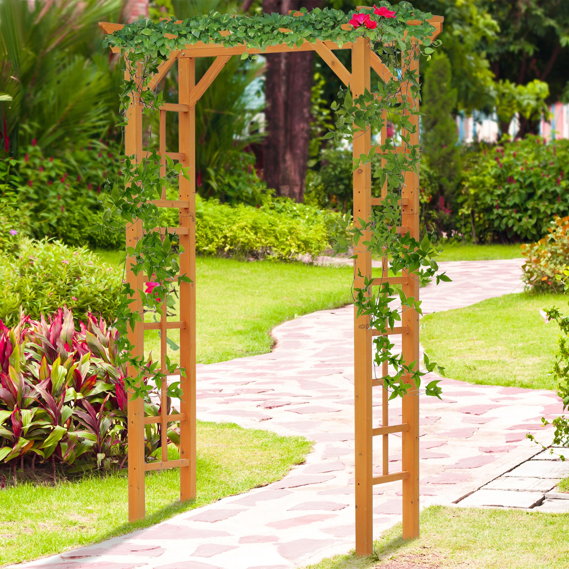 85" Wooden Outdoor Garden Arbour, Garden Arch Trellis for Climbing Vines for Wedding and Ceremony - Orange