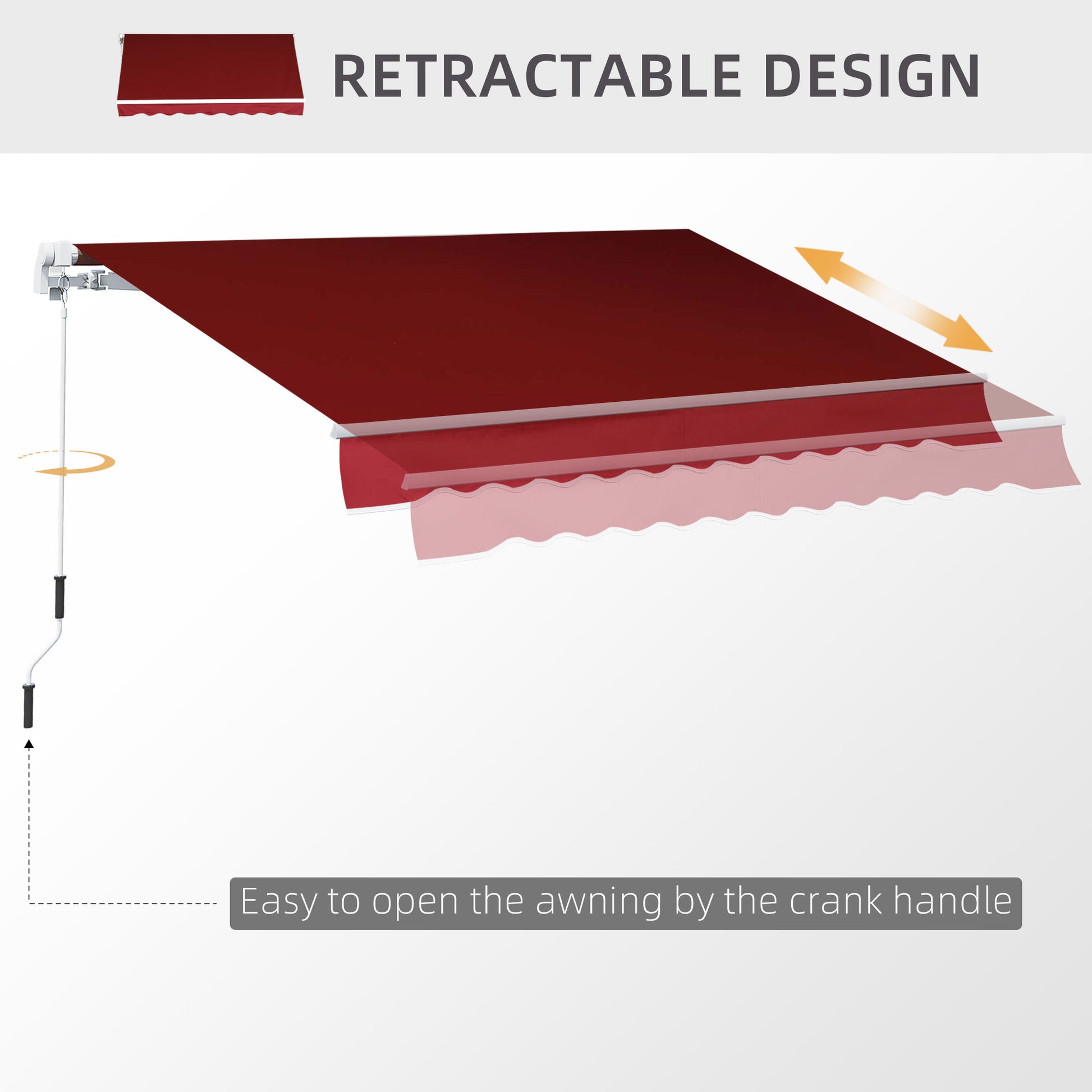 8'x7' Patio Awning Manual Retractable Sun Shade Outdoor Deck Canopy Shelter, Wine Red