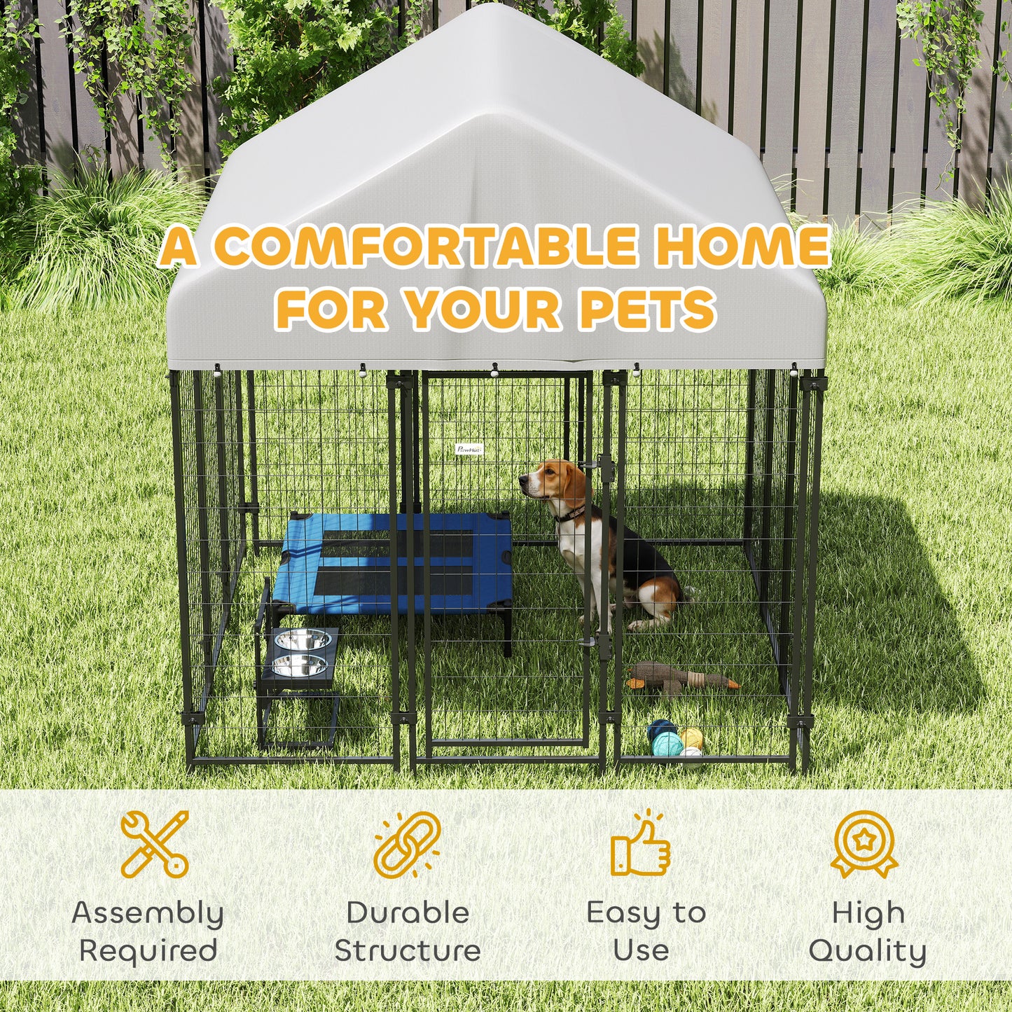 Outdoor Dog Kennel with Waterproof UV-Resistant Cover, 6' x 6' x 6'