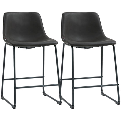 Counter Height Bar Stools Set of 2, Vintage PU Leather Bar Chairs, Kitchen Stool with Footrest, Dark Brown