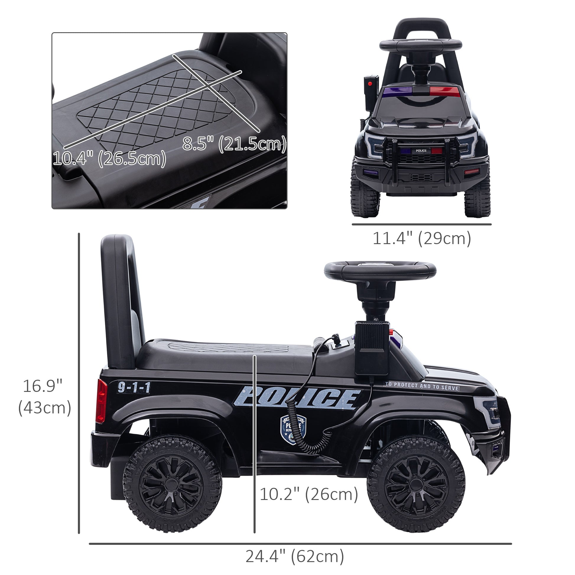 Aosom Kids Ride On Sliding Car with Hidden Under Seat Storage, Foot-to-Floor Design, Black