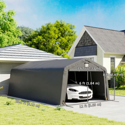 12' x 20' Portable Garage, Heavy Duty Carport Canopy with Ventilation Windows and Large Roll-up Door, Dark Grey