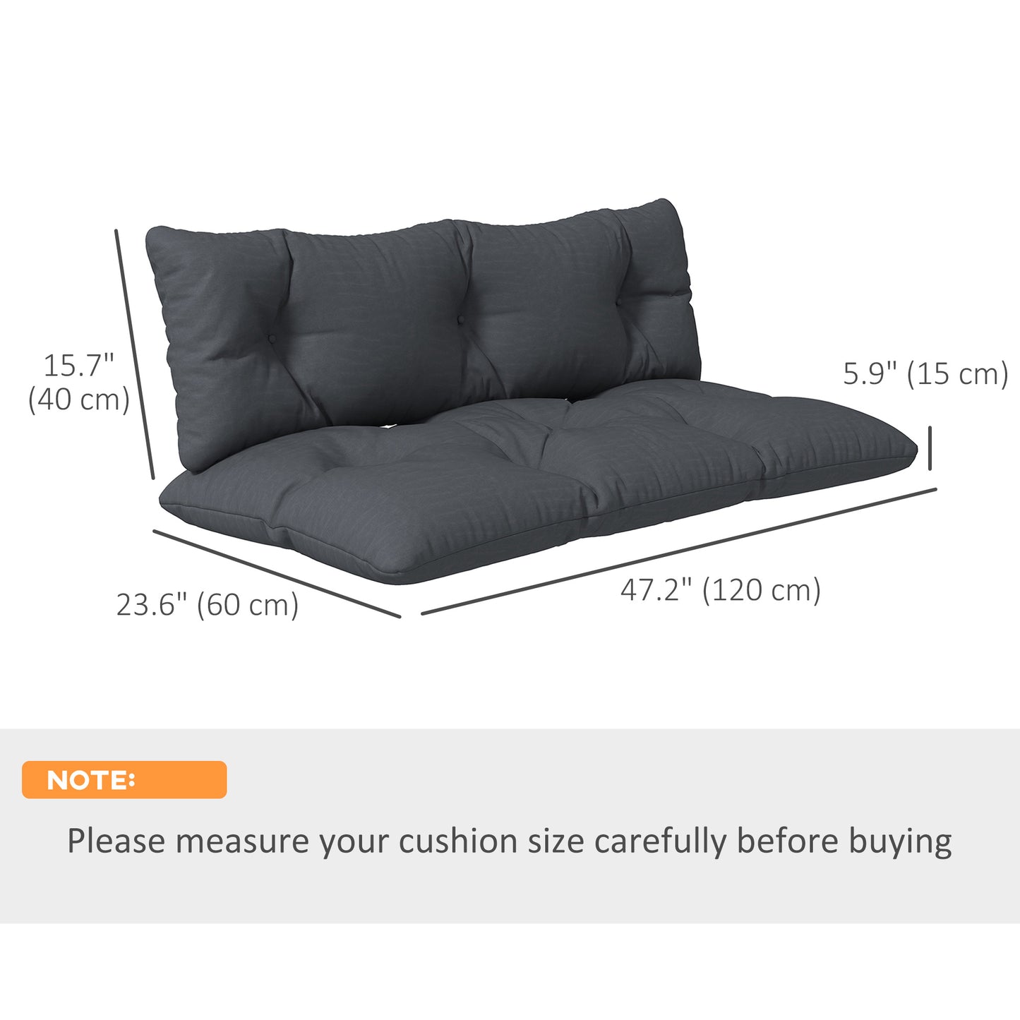 2 Seater 6" Thick Outdoor Seat Cushions with Back Cushion for Pallet, Loveseat Outdoor Furniture Cushions, Dark Grey
