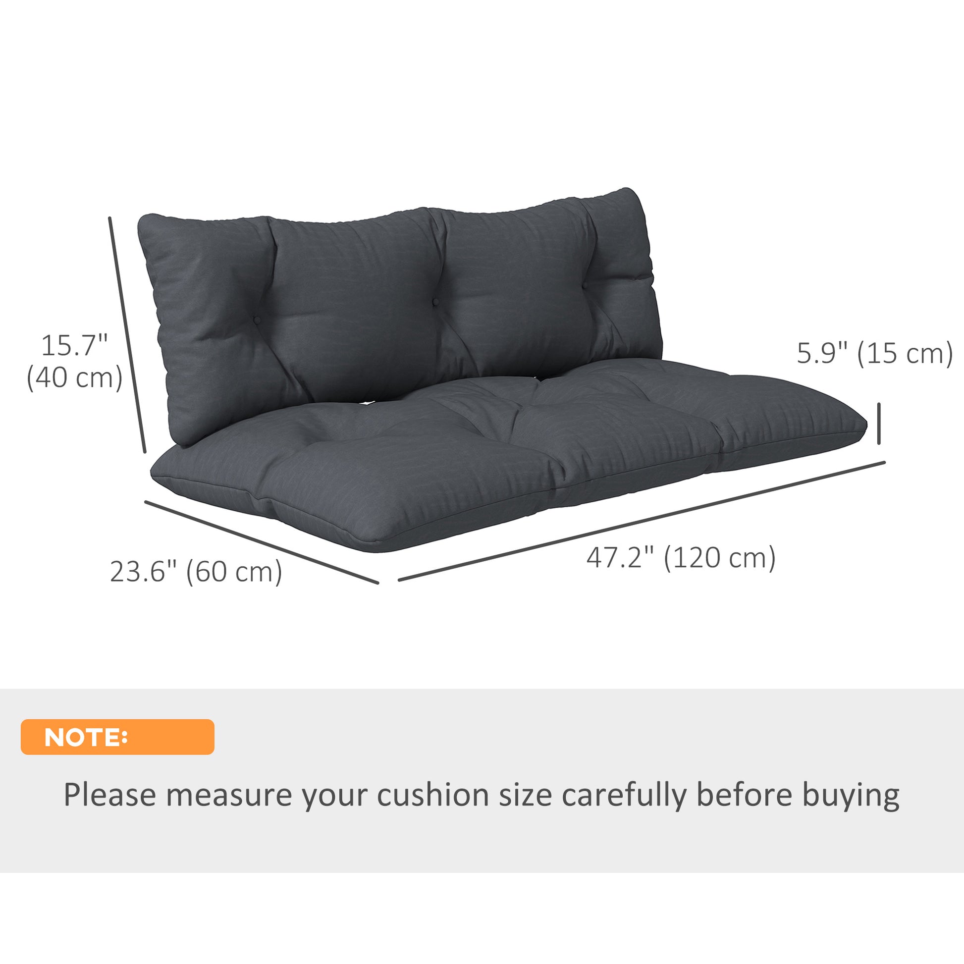 2 Seater 6" Thick Outdoor Seat Cushions with Back Cushion for Pallet, Loveseat Outdoor Furniture Cushions, Dark Grey