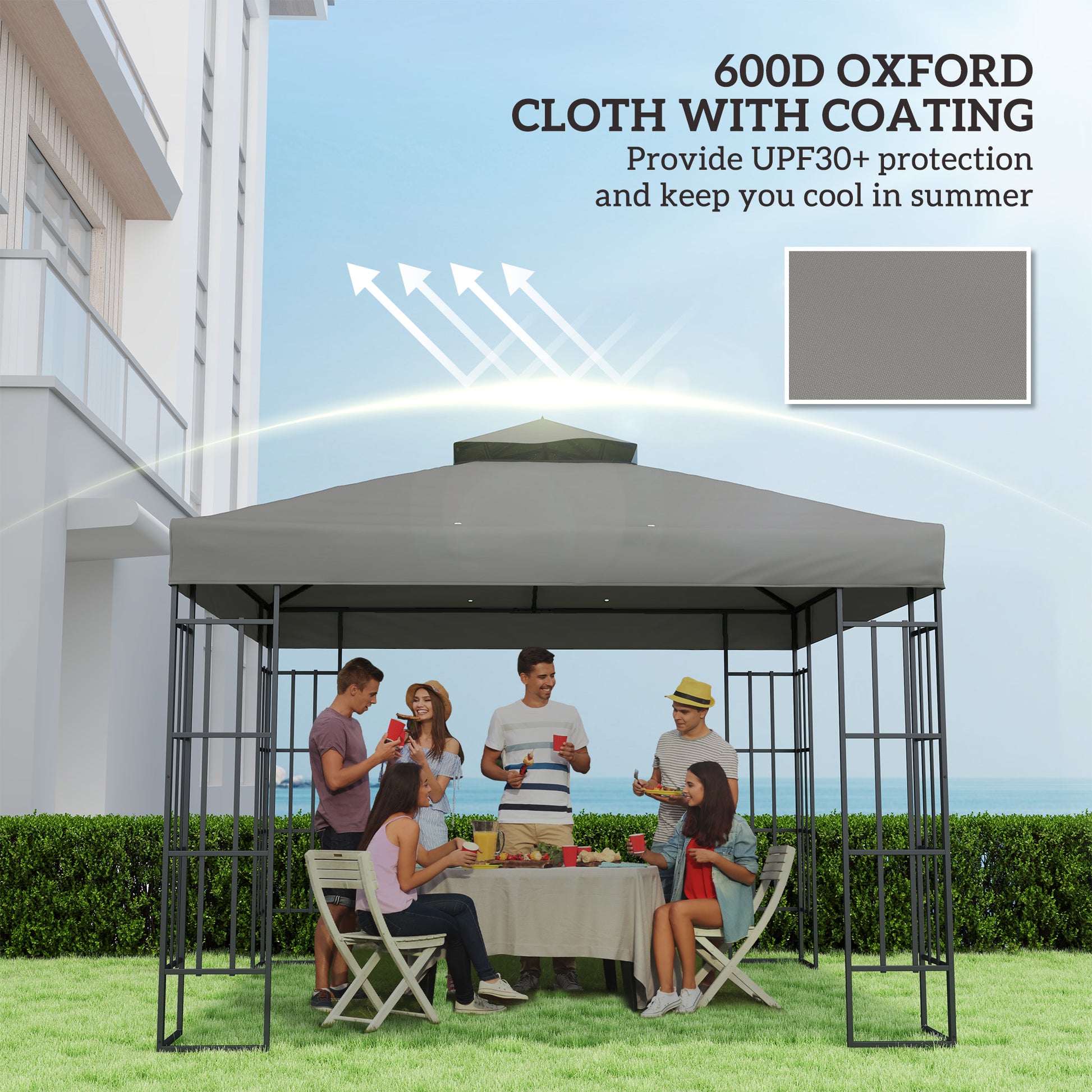 10' x 10' Gazebo Canopy Replacement Cover, 2-Tier Garden Gazebo Roof Replacement, UPF30+, TOP COVER ONLY, Grey