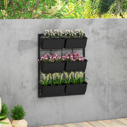 3-Tier Wall Planter with 6 Pots for Indoor and Outdoor Use, Hanging Plant Holder, Self Draining Wall Mounted Planter