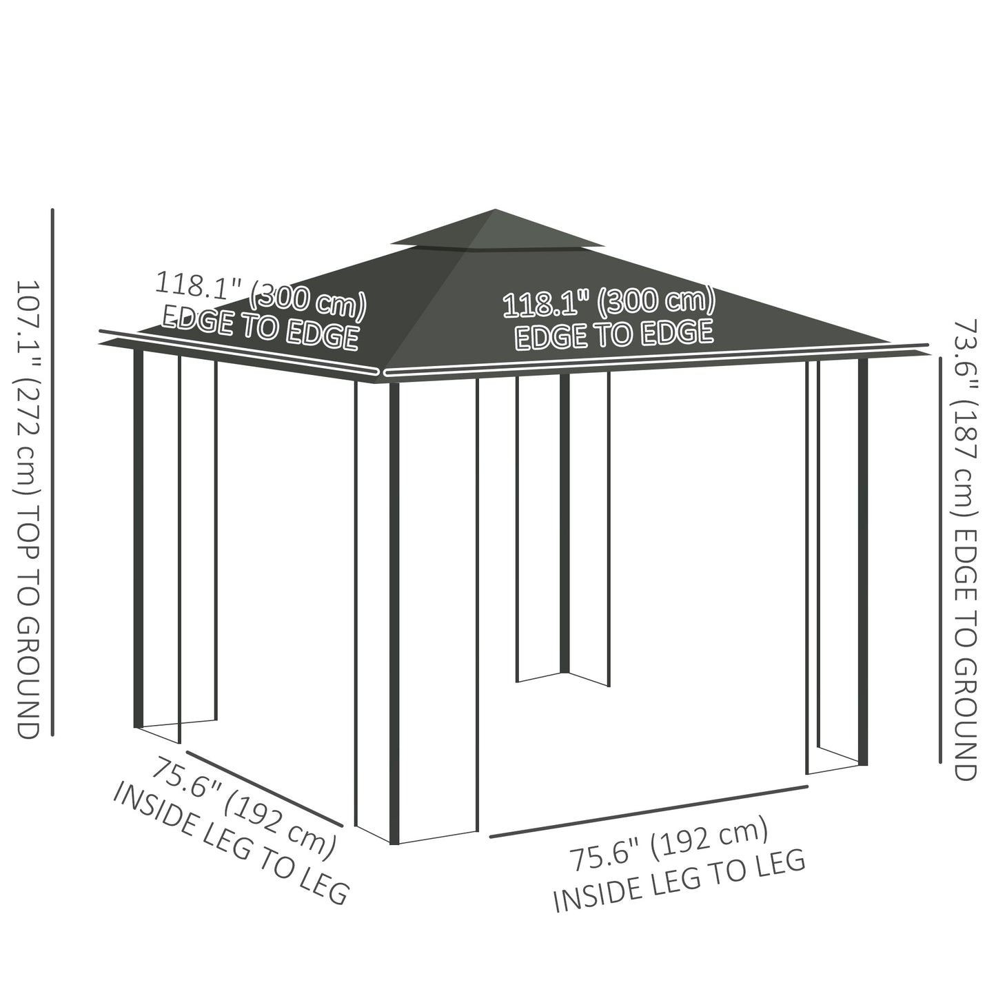 10'x10' Soft-top Steel Patio Gazebo Outdoor Sun Shelter with 2-Tier Polyester Roof, Curtain Sidewalls, Grey