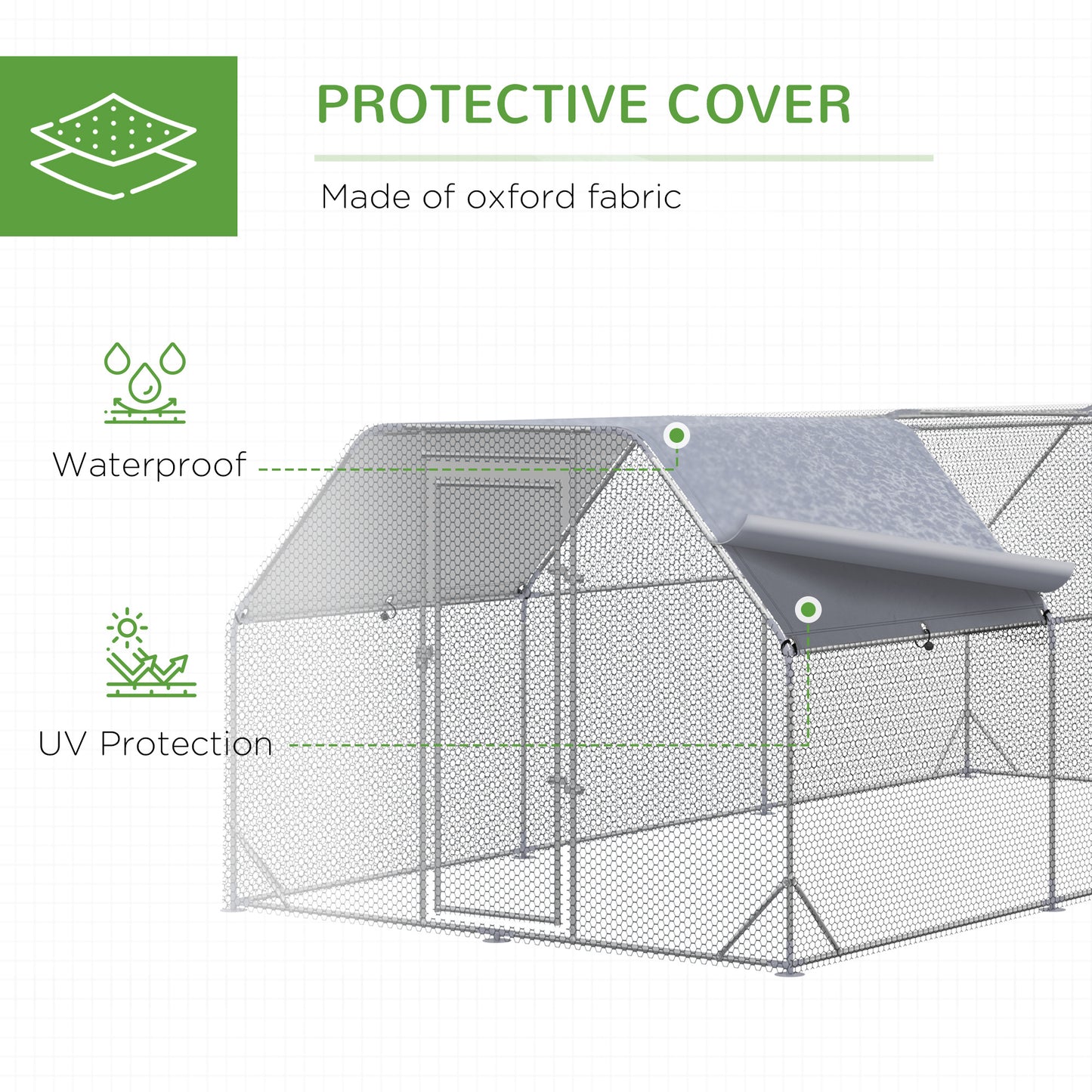 Chicken Run, Galvanized Large Metal Chicken Coop Cage, Walk-in Enclosure Poultry Hen Run House Playpen Rabbit Hutch with Flat Roof, Cover, 9.2' x 18.7' x 6.5', Silver