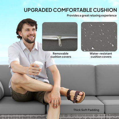 3-Seater Outdoor Sofa with Cushions, PE Rattan Conversation Patio Couch with Pillows for Garden, Poolside, Grey