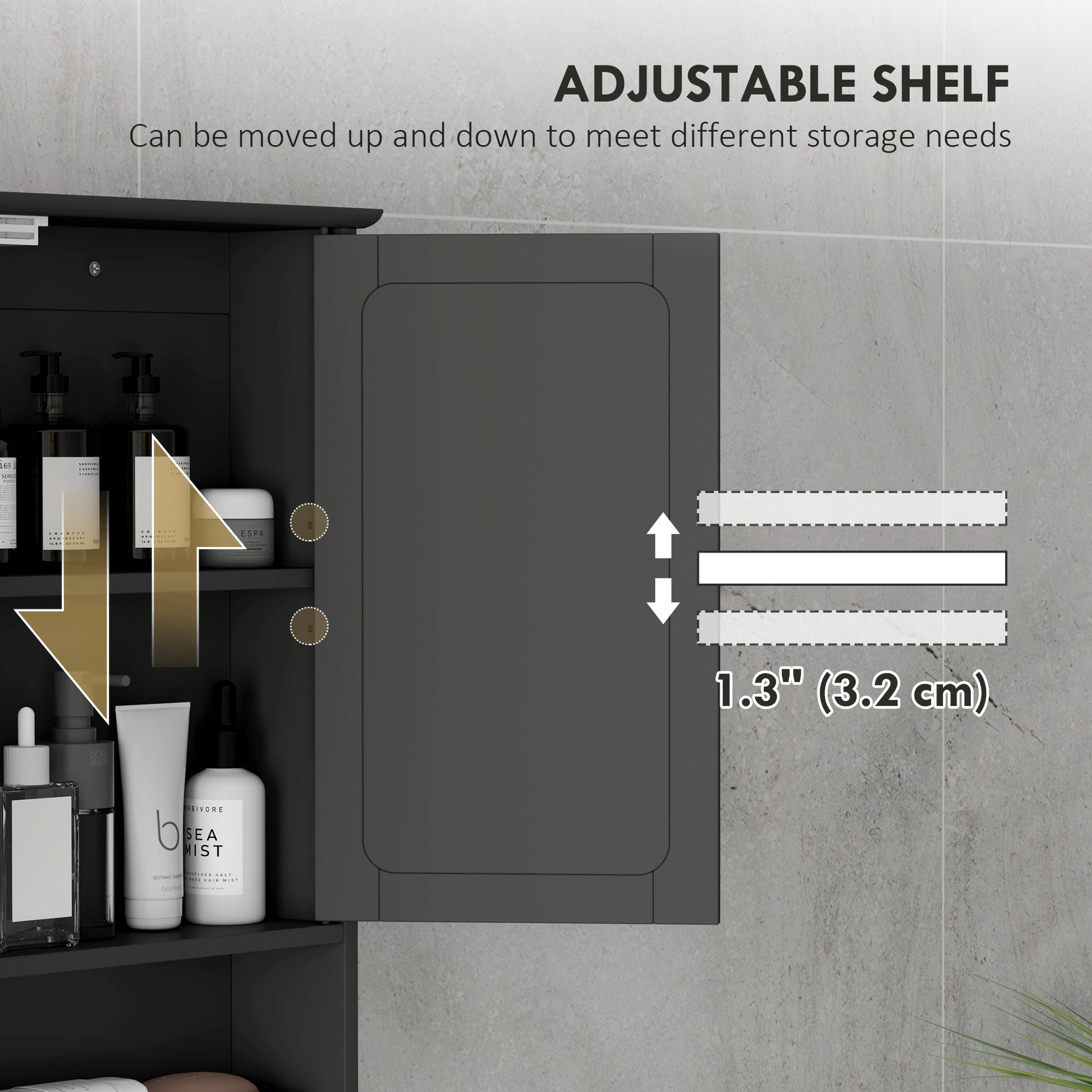 Medicine Cabinet, Wall-Mounted Bathroom Mirror Cabinet with Double Doors, Open Shelf, and Adjustable Shelf, Modern Bathroom Wall Cabinet, Black