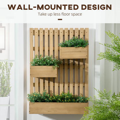 3 Box Raised Garden Bed with Trellis, Wall-Mounted Wood Planter Box Set with Drainage Hole for Flowers, Climbing Plants