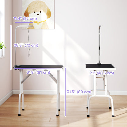 Foldable Pet Grooming Table for Dogs Cats with Adjustable Arm, Non-slip Surface, Black