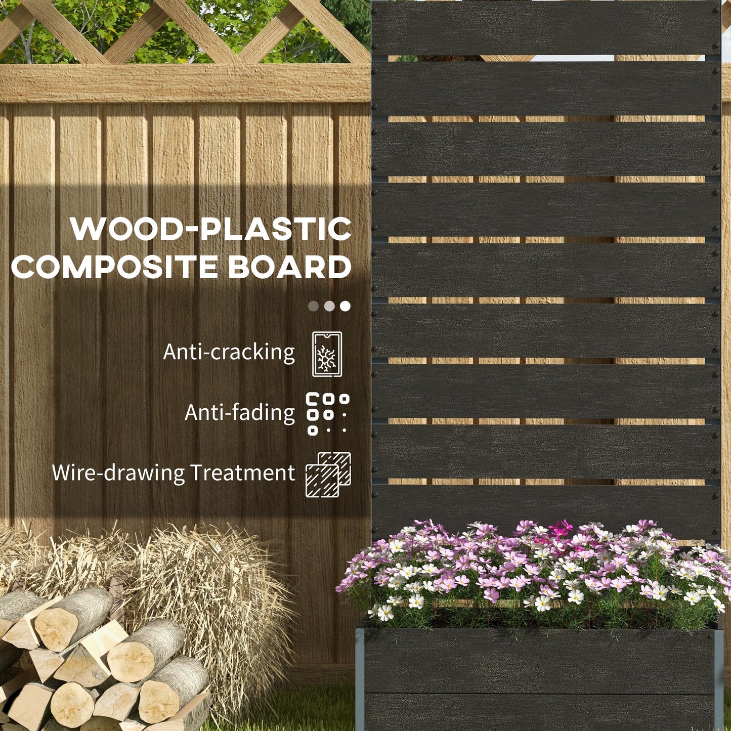 Raised Garden Bed with Trellis, Freestanding Elevated Planter Box for Climbing Vines, 28" x 15" x 59", Black
