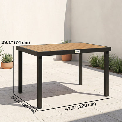 Aluminum Outdoor Dining Table for 6, Patio Rectangular Table, 47.2" x 35.4" x 29.1", Natural