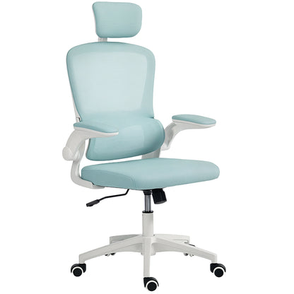 Ergonomic Mesh Office Chair, High Back Desk Chair with Rotatable Headrest, Flip-Up Armrests, Lumbar Support, Light Green