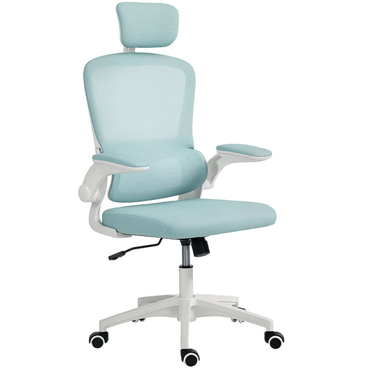 Ergonomic Mesh Office Chair, High Back Desk Chair with Rotatable Headrest, Flip-Up Armrests, Lumbar Support, Light Green