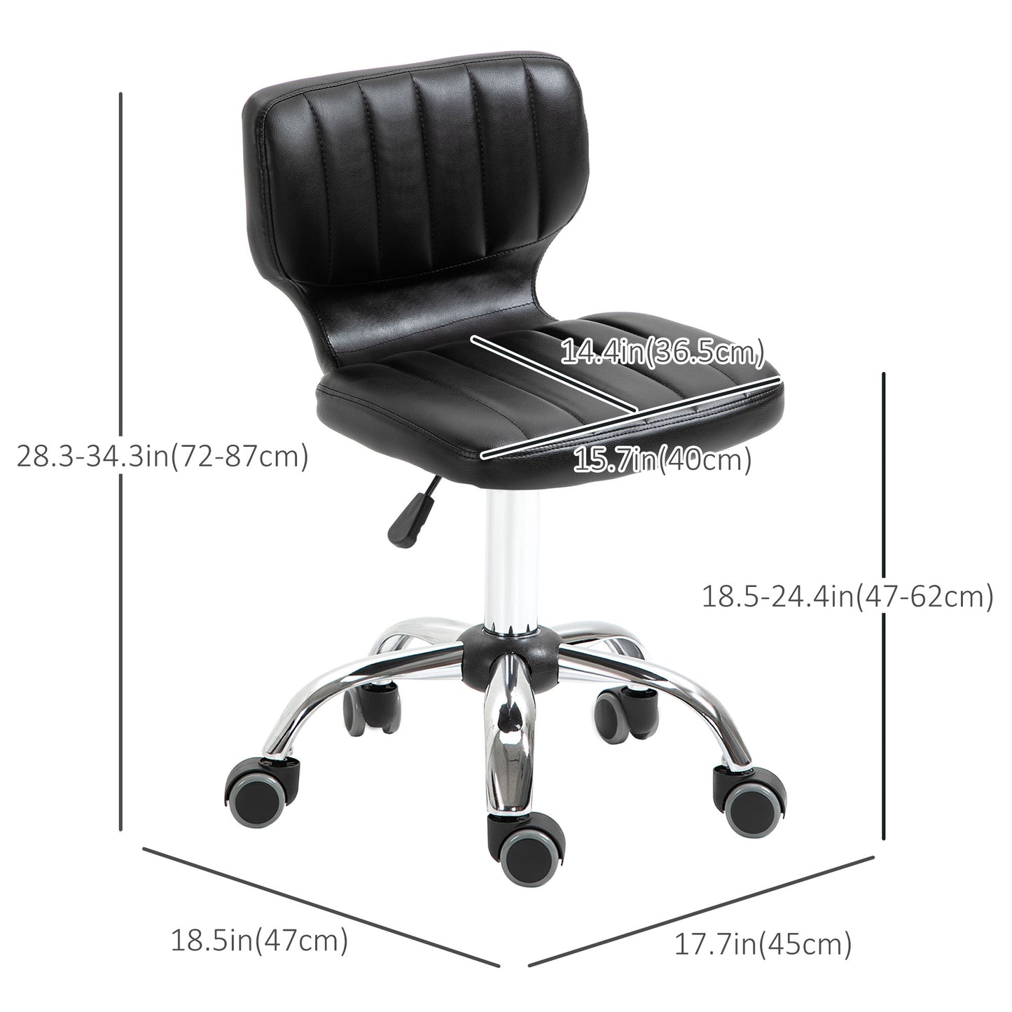 Height Adjustable Salon Stool, PU Leather Rolling Stool with Back, Wheels for Beauty, Spa, Tattoo, Home Office, Black