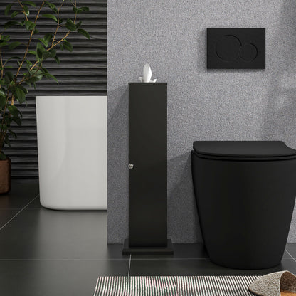 Small Toilet Paper Cabinet, Bathroom Corner Cabinet with Doors and Shelves for Paper Shampoo, Black