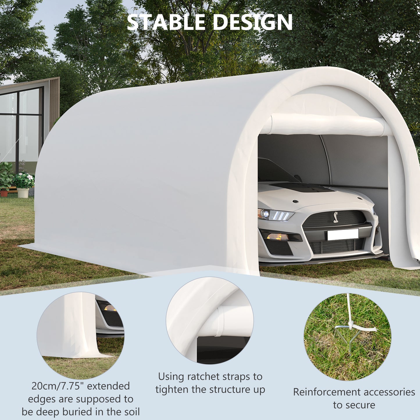 10' x 16' Heavy Duty Portable Carport Tent with Zippered Door, PE Cover for Car, Boat, Motorcycle, Bike, White