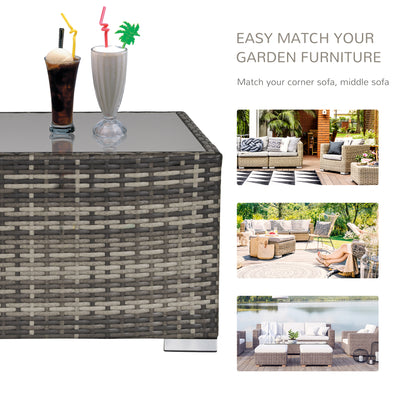 Rattan Garden Coffee Table, 25.6" Square Garden Rattan Table with Tempered Glass Top, Deep Grey