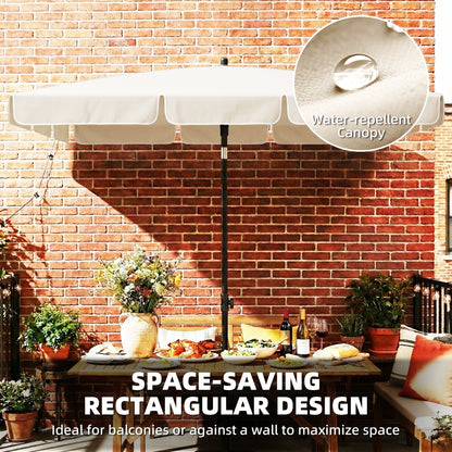 6' x 4' Patio Umbrella with Tilt, Rectangular Outdoor Umbrella for Garden, Beige
