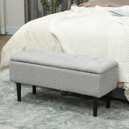 Modern Storage Bench, Ottoman with Storage and Lamb's Wool Upholstery for Living Room, Bedroom, Grey