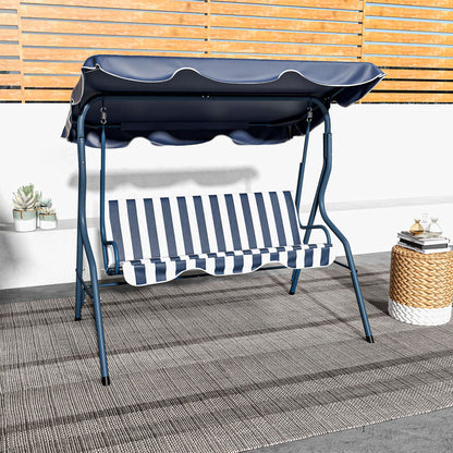 Outdoor Porch Swing with Adjustable Canopy, 3-Seater Patio Swing Chair with Cushion, Blue