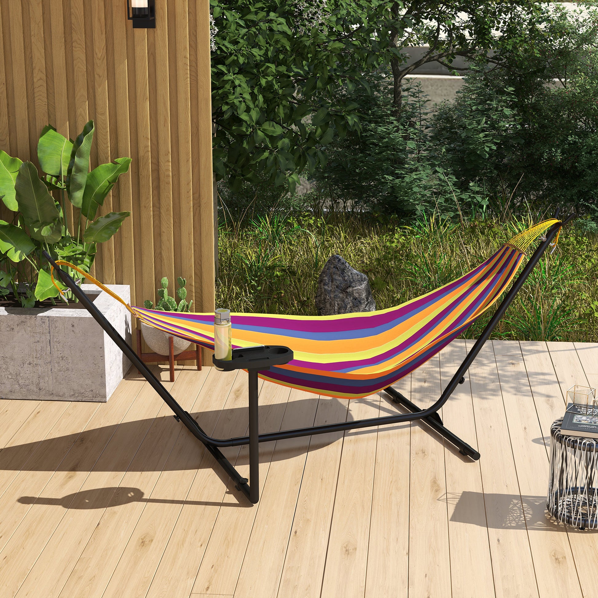 10' Hammock Stand with Side Tray, Hammock Chair Stand Only with Steel Frame, Black