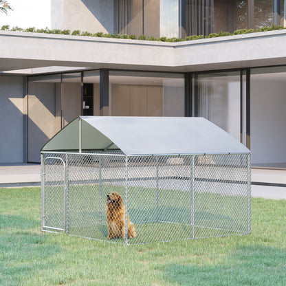 Outdoor Dog Kennel with Roof, Dog Run with Waterproof & UV-Resistant Cover, Secure Lock, for Backyard & Patio, 7.5' x 7.5' x 5.7'