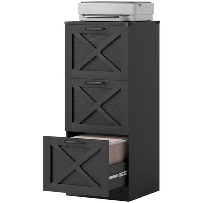 3 Drawer File Cabinet with Silent Slides, Vertical Farmhouse Filing Cabinet Fits Letter/A4 Size Home Office, Black
