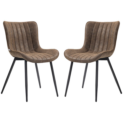 Dining Chairs Set of 2, PU Leather Upholstered Kitchen Chairs with Backrest and Steel Legs, Brown
