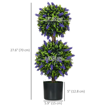 2.3ft Set of 2 Artificial Plants, Lavender Flowers Ball Trees with Pot, for Home Indoor Outdoor Decor