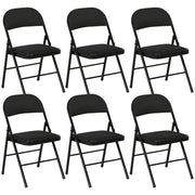 Set of 6 Metal Foldable Chairs, Faux Linen Padded Folding Chairs with Cushion Seat and Open Back for Indoor, Black