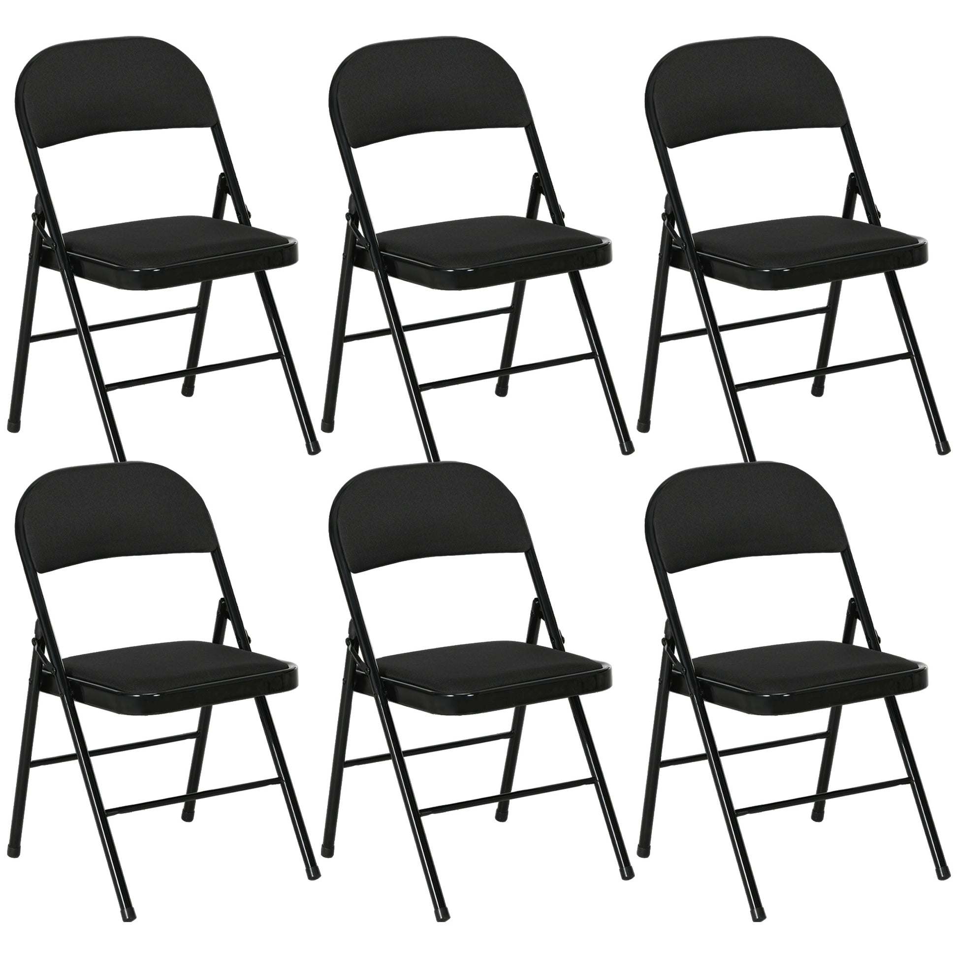Set of 6 Metal Foldable Chairs, Faux Linen Padded Folding Chairs with Cushion Seat and Open Back for Indoor, Black
