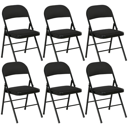 Set of 6 Metal Foldable Chairs, Faux Linen Padded Folding Chairs with Cushion Seat and Open Back for Indoor, Black