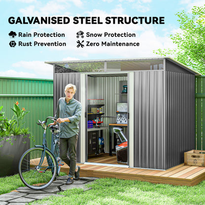 8.5' x 6' Small Gardening Shed Lockable Steel Utility Storage Outdoor Backyard Garden for Gardeners, Grey