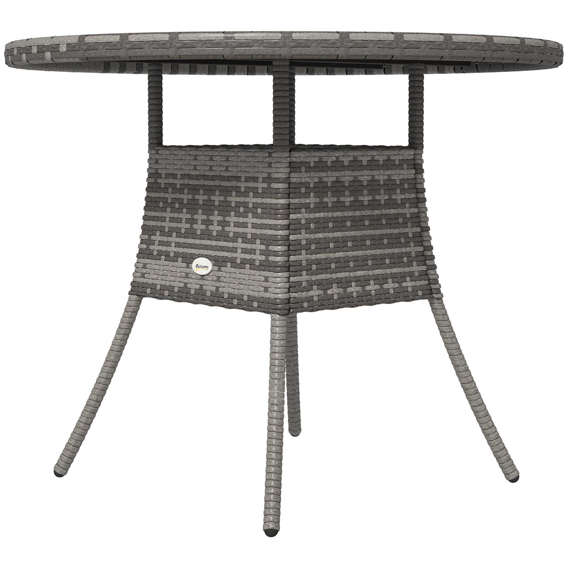 35.4" Outdoor Wicker Dining Table, PE Rattan Patio Furniture with Wood-plastic Composite Top, Grey