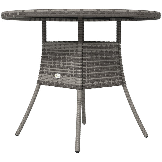 35.4" Outdoor Wicker Dining Table, PE Rattan Patio Furniture with Wood-plastic Composite Top, Grey