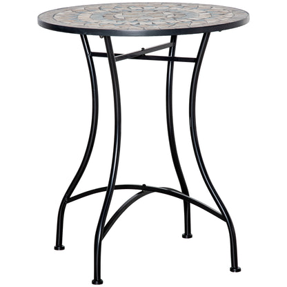 Mosaic Patio Table, Round Coffee Table with Metal Frame, Garden Furniture for Outdoor, Poolside, Green