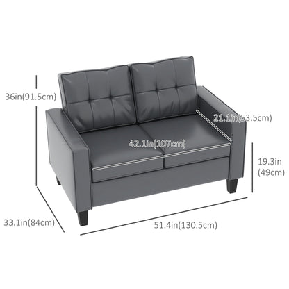 51" PU Leather Loveseat, Upholstered Double Sofa Couch with Armrests, Tufted Backrest, Pocket Spring and Sponge Padded Cushion for Living Room, Bedroom, Home Office, Grey