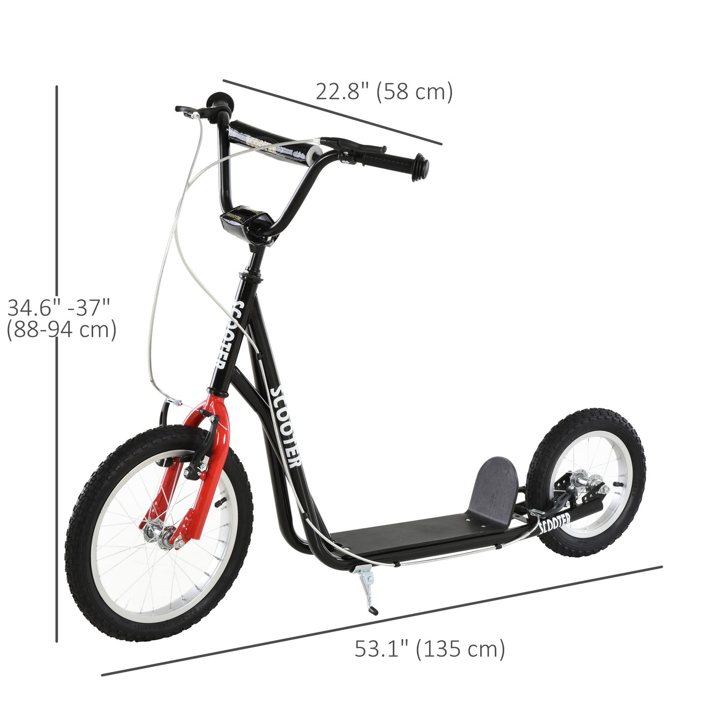 Aosom Youth Kick Scooter with Adjustable Handlebar and 16'' Inflatable Rubber Wheel for Kids and Teens 5+ Year Old, Black