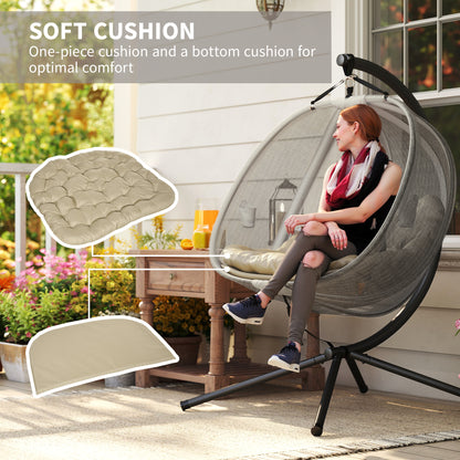 Double Egg Chair with Stand, 2 Person Hanging Swing Egg Chair with Cushion, Pockets, Khaki