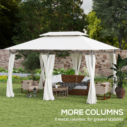 10' x 13' Double Roof Patio Gazebo, Outdoor Gazebo with Curtains, for Garden, Lawn, Backyard and Deck, Cream White