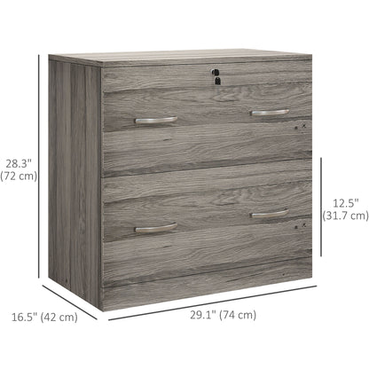 2 Drawer File Cabinet with Lock, Office Filing Cabinet, Hanging Bar for Letter Size, Home Office, Grey