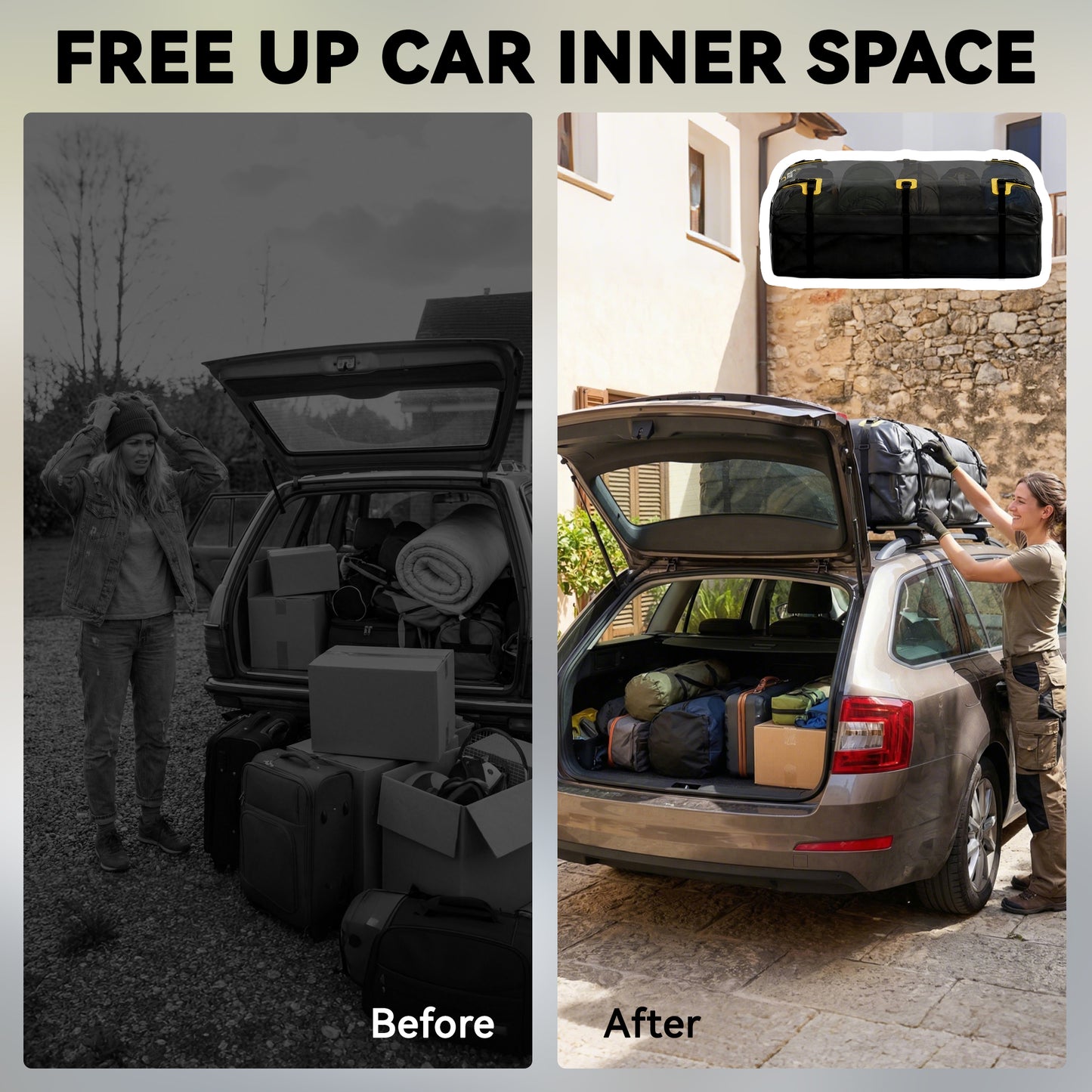 Rooftop Cargo Carrier, 21 Cubic Feet Waterproof Soft-Shell Car Roof Storage Bag with Door Hooks, Anti-Slip Mat