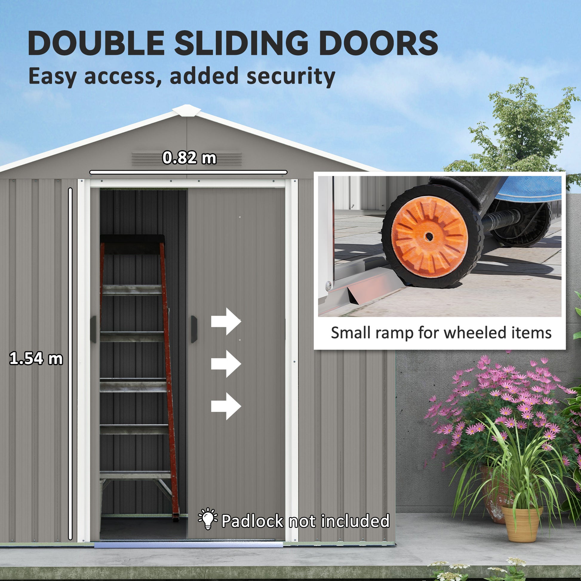 6.5x3.5ft Metal Garden Storage Shed for Outdoor Tool Storage with Double Sliding Doors and Vents, Grey