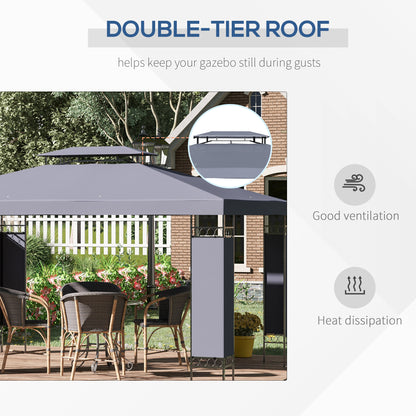 10' x 13' Outdoor Gazebo, Double Roof Patio Gazebo Canopy Shelter with Screen Decorate Corner Frame, Grey
